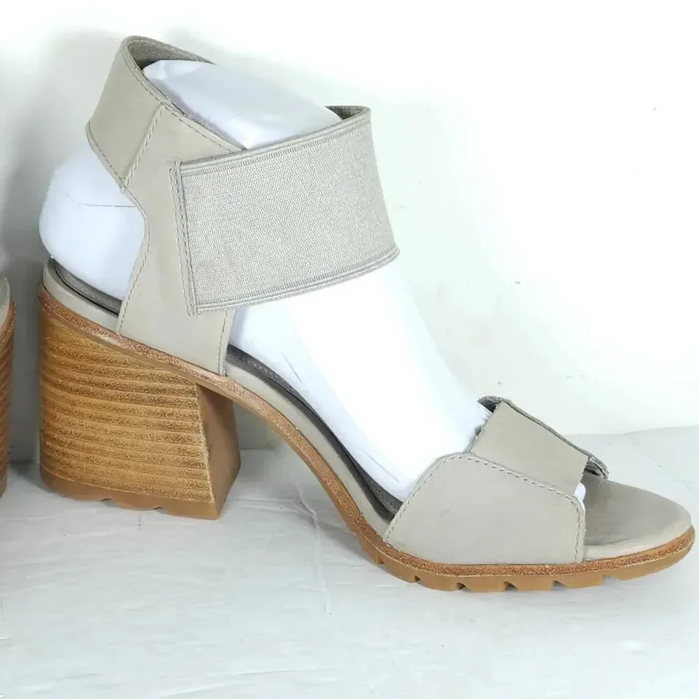 Sorel Women's Nadia US8,5 Dove Nubuck Chunky Heels Slip On Strappy Sandals